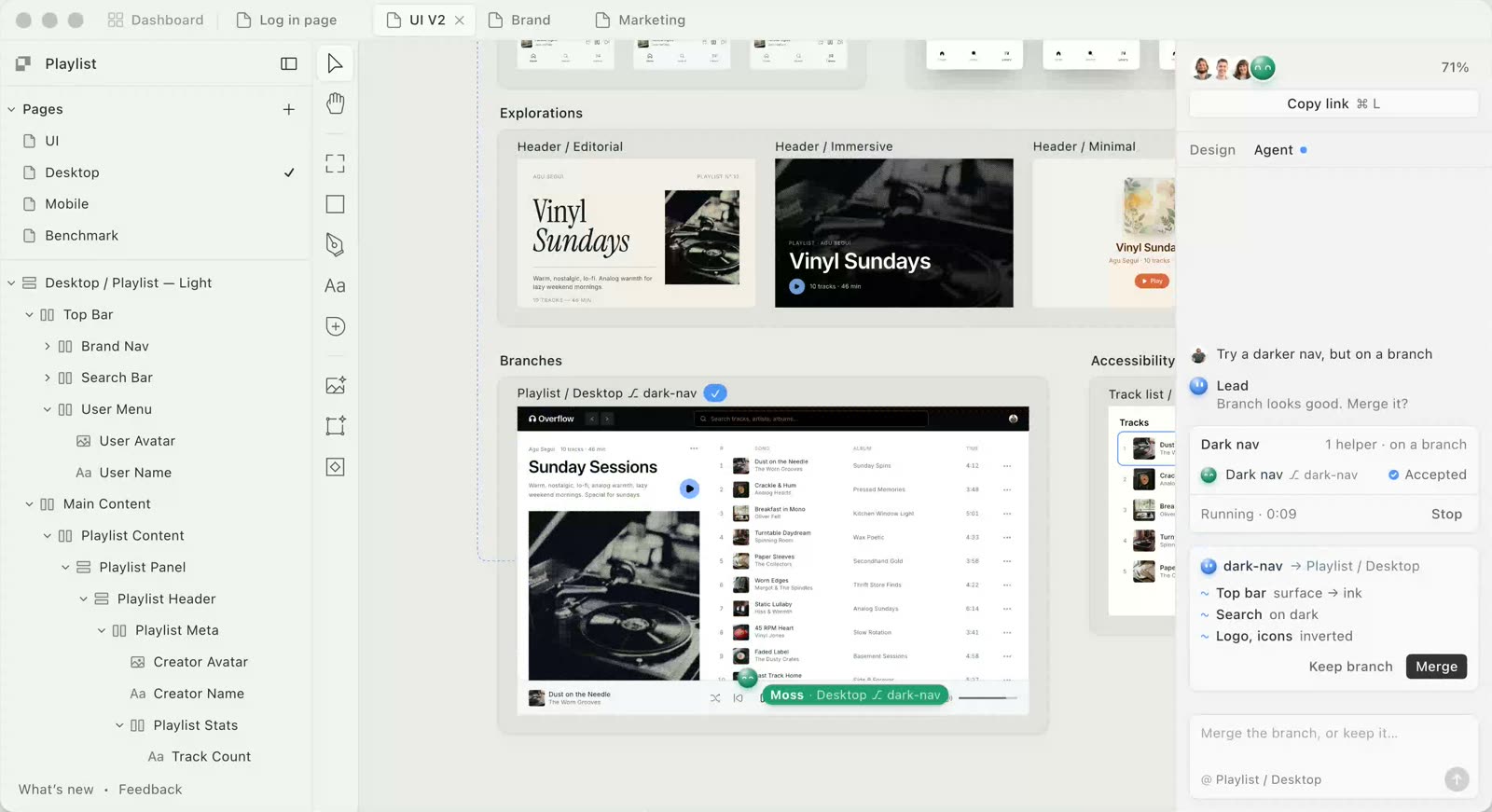 The Paper interface during the Branch & merge run